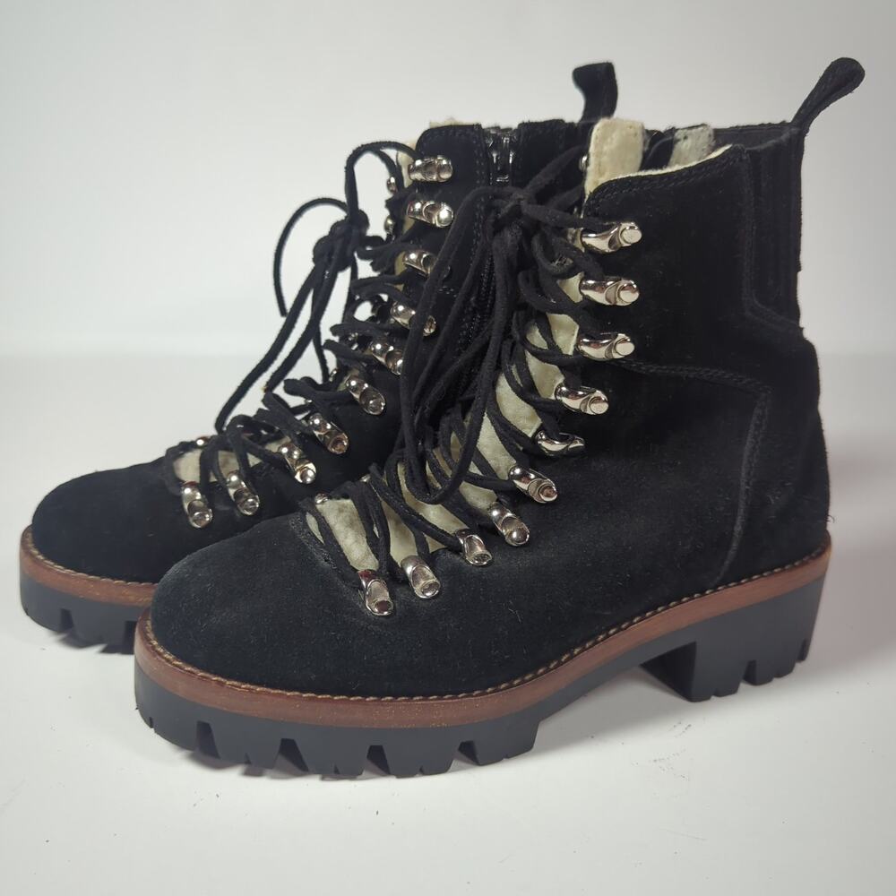 Jeffrey Campbell Black Suede Shearling Hiker Combat Lug Boots Size 7 Gorpcore